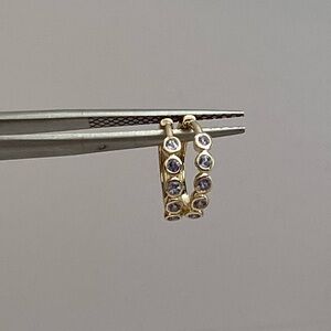 Small 10K Yellow Gold Bezel Set Natural Tanzanite Huge Hoop Earrings NEW